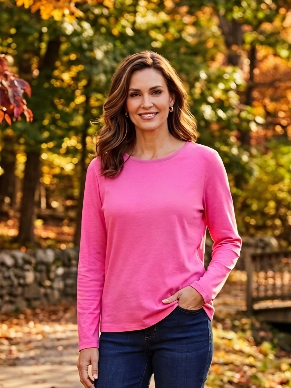 Croft & Barrow Bright Pink Long-Sleeve Crewneck Top, Size XL